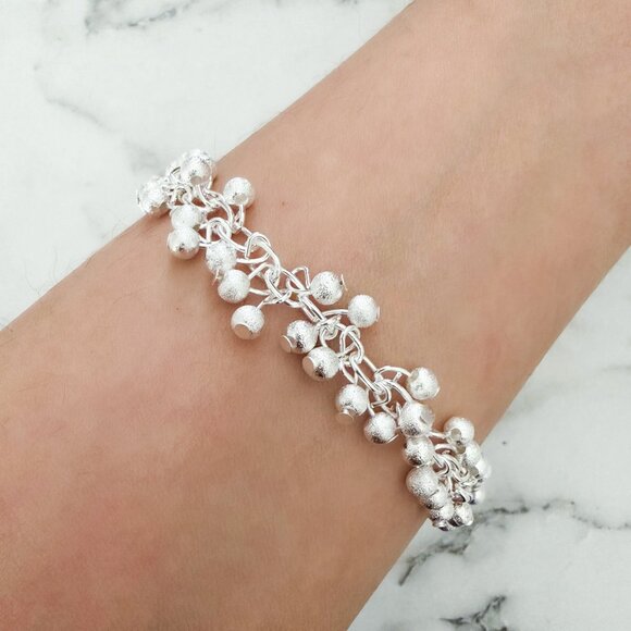 925 Sterling Silver Dangle Bead Charm Bracelet Minimalist Unique Bracelet - Picture 2 of 5